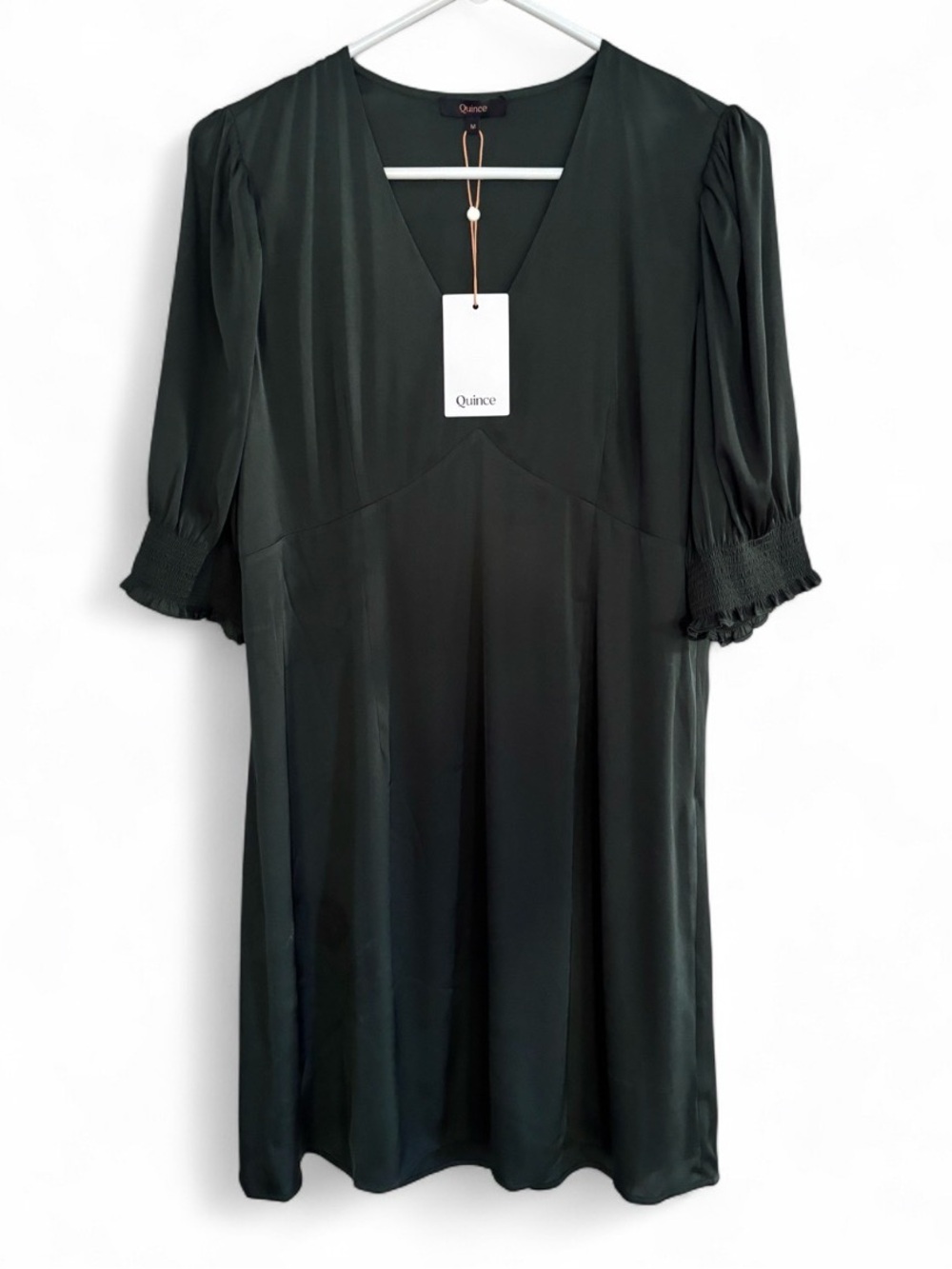 Quince NWT Forest Green Washable Silk Mini Dress Size Medium